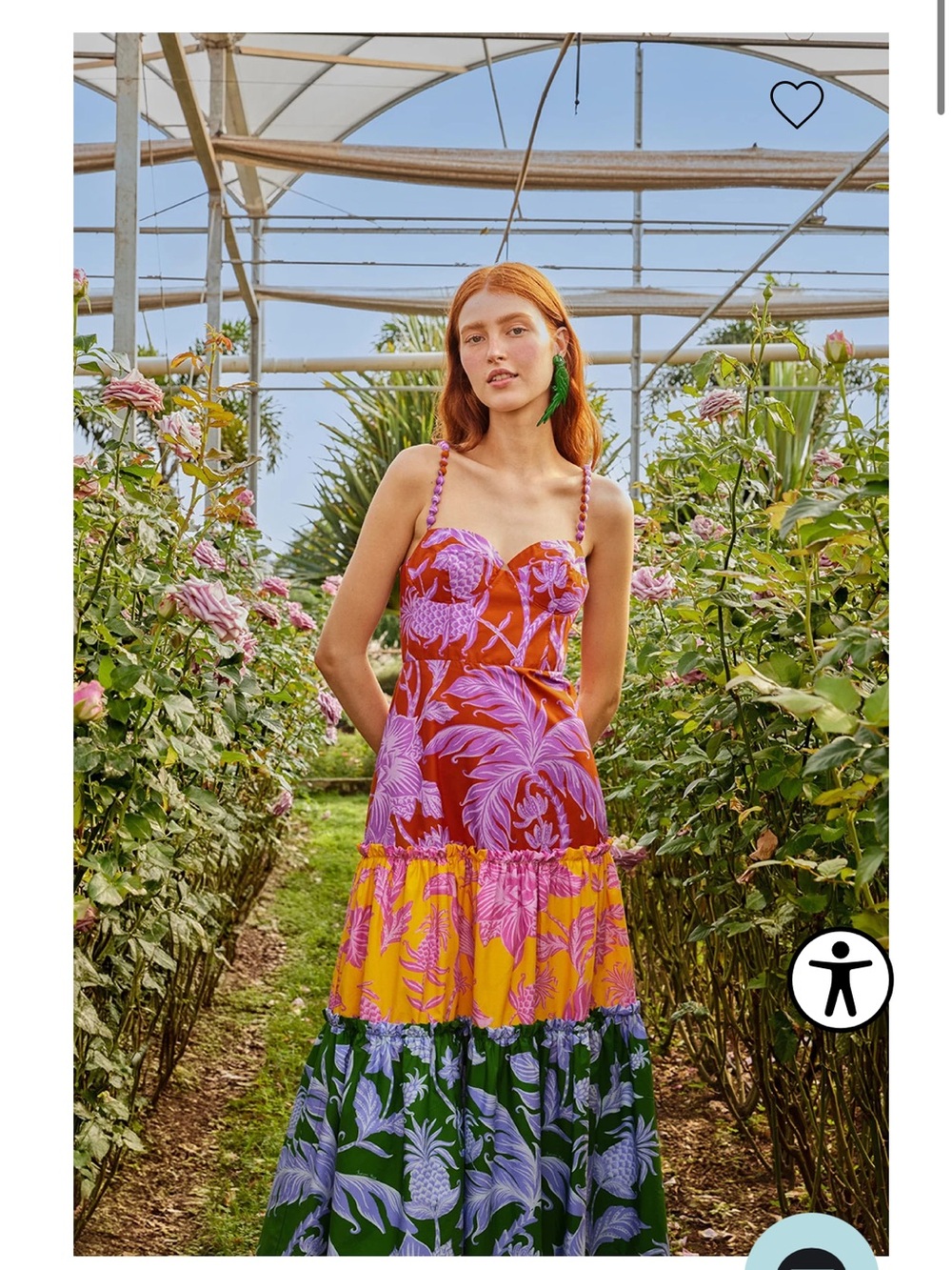 FARM Rio Multi-Color Tiered Floral Midi Dress in Pink, Yellow, Green